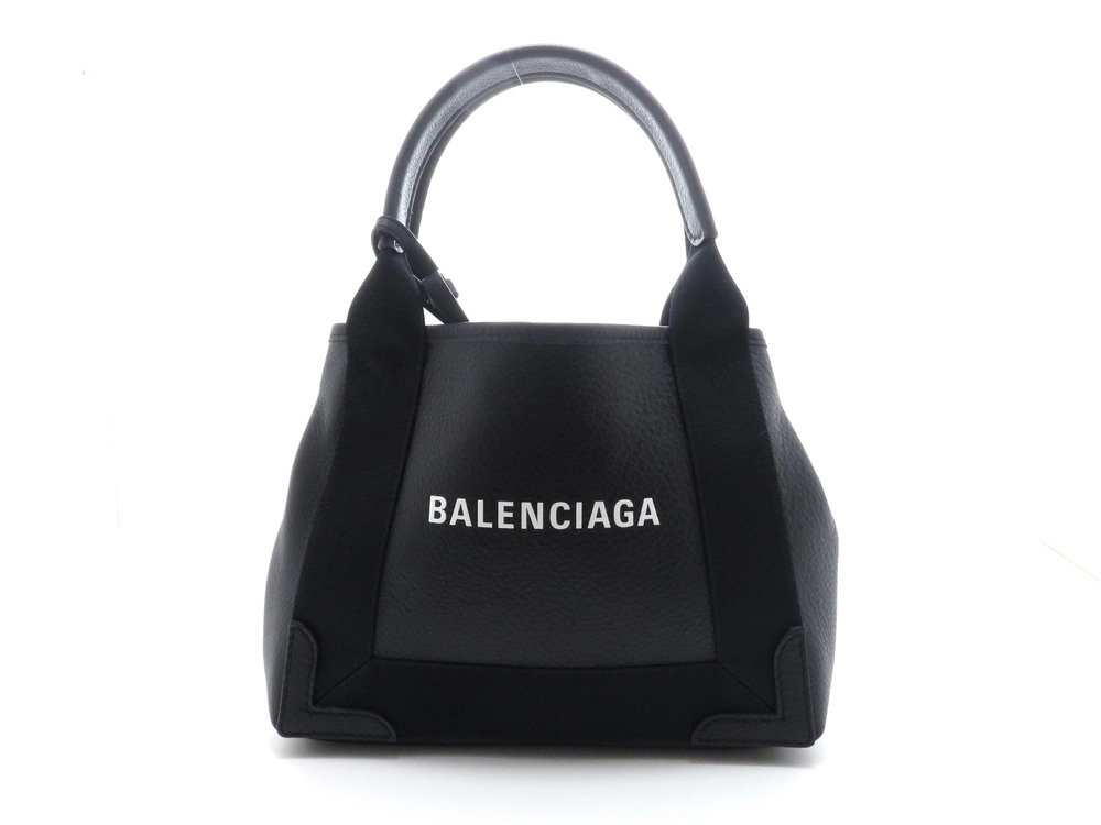 Balenciaga Navy Blue Cabas handbag black leather